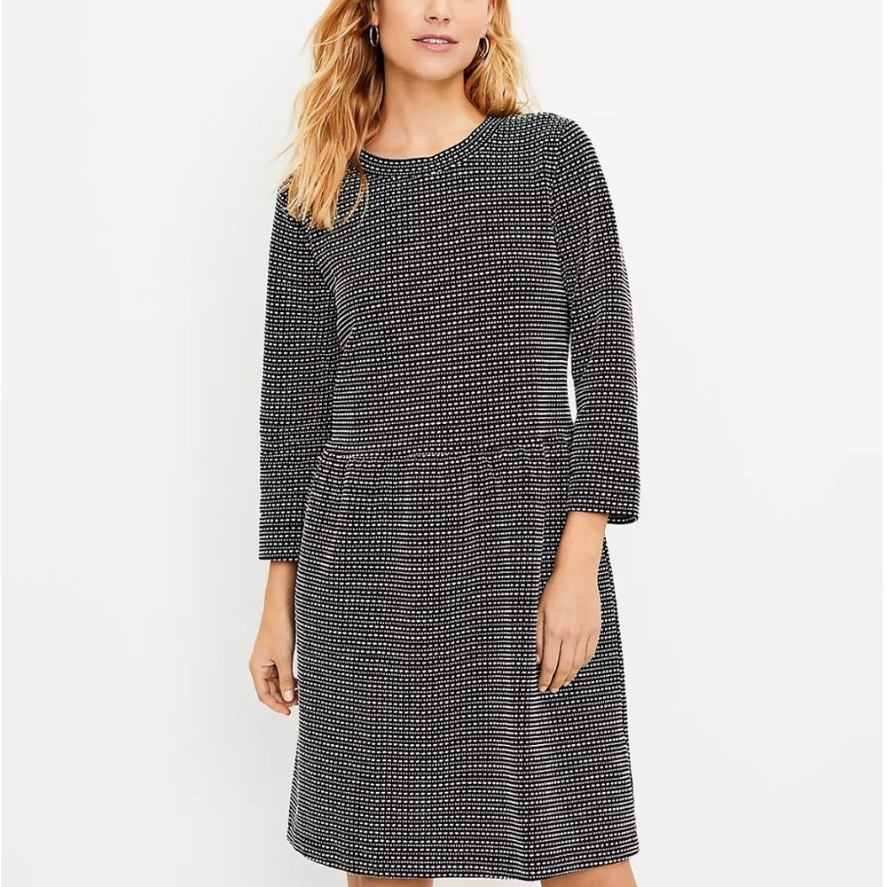 LOFT Black and White Long Sleeve Knit Dress